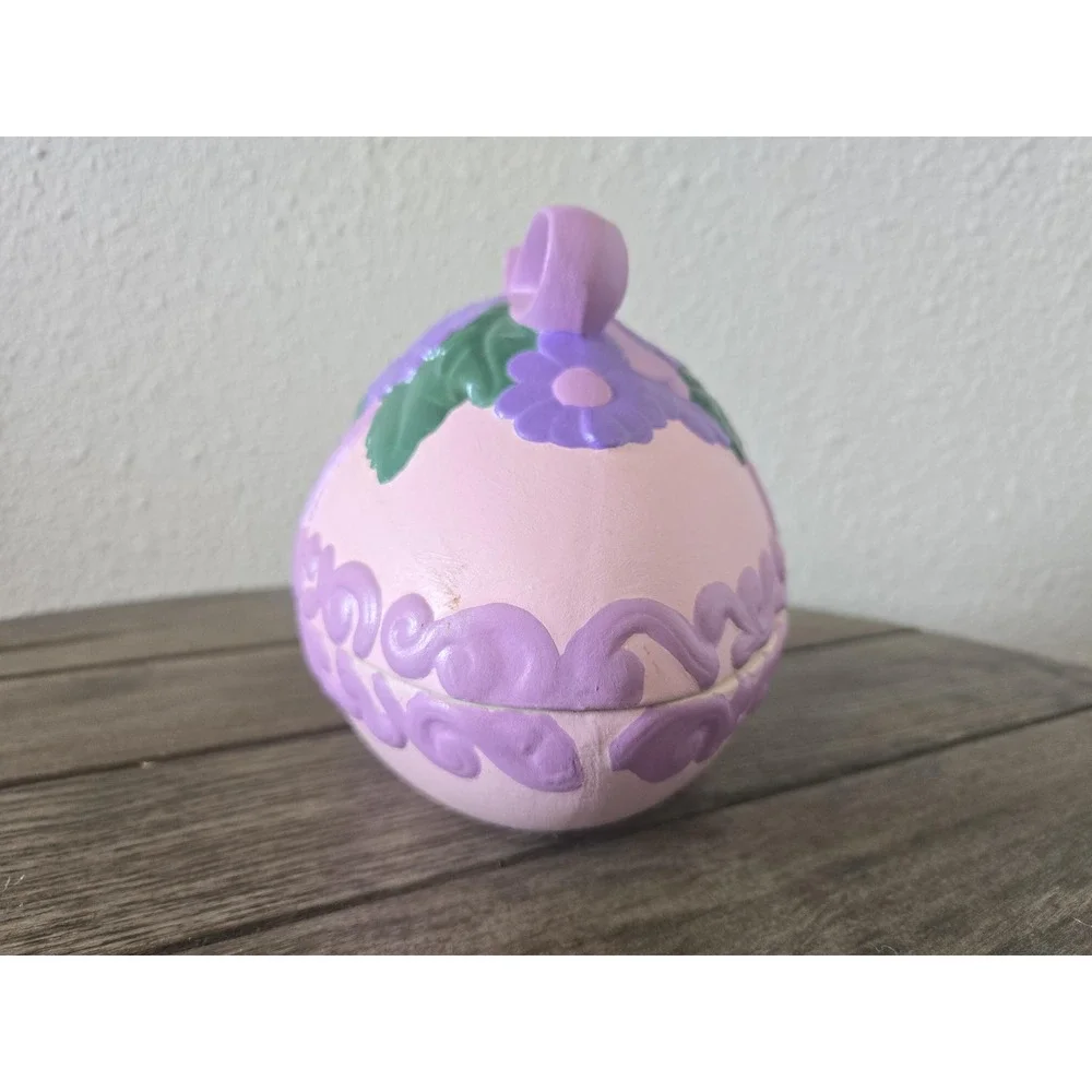 Vintage Ceramic Easter Egg Covered Candy Dish Flowers Purple Bow Scroll Ornate